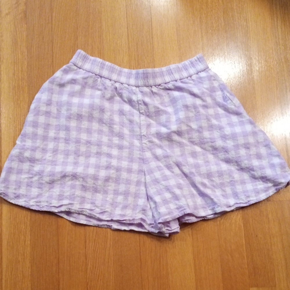 Zara Linen Blend Lavender Checkered Women's Shorts XS
